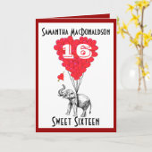 Lustiger Elefant 16. Geburtstag Karte (Gelbe Blume)