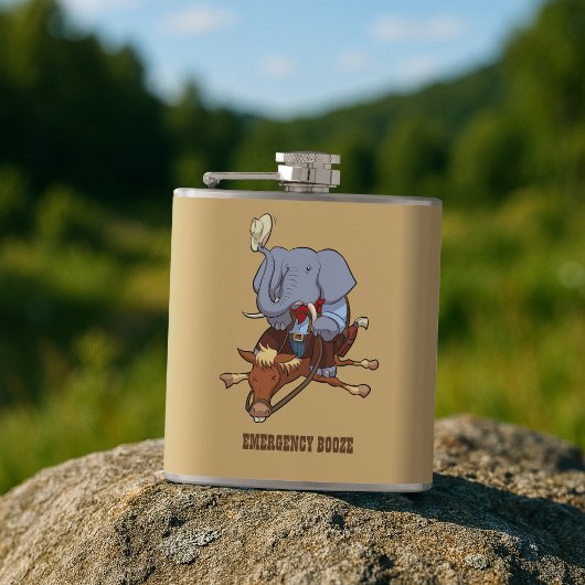Lustiger Elefant Notfall Schnaps Cowboy Cartoon Flachmann