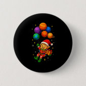 Lustiger Elf-Astronaut Mit Planeten Weihnachts-PJs Button (Vorderseite)