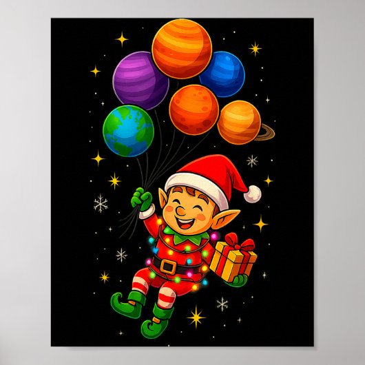 Lustiger Elf-Astronaut Mit Planeten Weihnachts-Pyj Poster (Vorne)