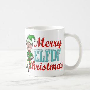 Lustiger Elf-fröhliches Elfenweihnachtswortspiel Kaffeetasse