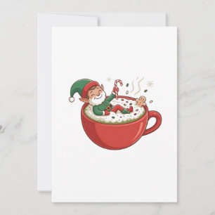 Lustiger Elf nimmt Badewanne mit Matcha-Getränk Feiertagskarte