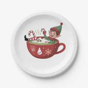 Lustiger Elf nimmt Matcha-Bad Wannen Weihnachten Pappteller