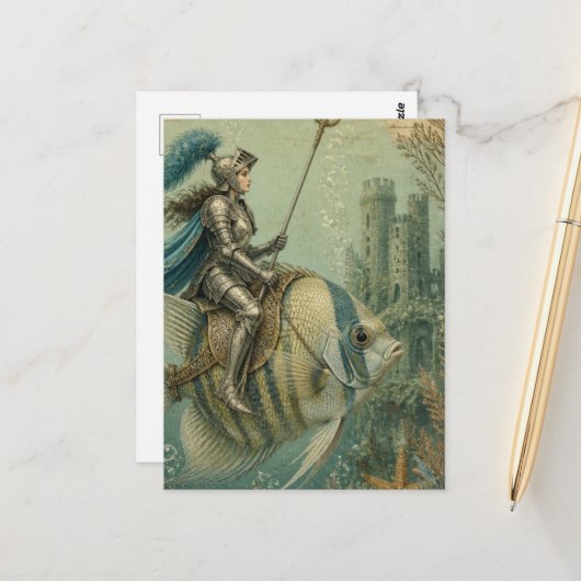 Lustiger Engelfisch-Ritter Postkarte (Vorderseite/Rückseite Beispiel)