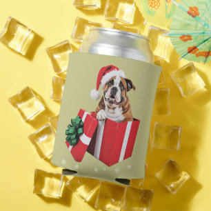 Lustiger englischer Bulldogge Hund Baum Weihnachts Dosenkühler