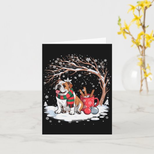 Lustiger Englischer Bulldogge Im Schnee Baum Weihn Karte (Gelbe Blume)