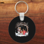 Lustiger englischer Bulldogge im Schnee Baum Weihn Schlüsselanhänger (Vorderseite)