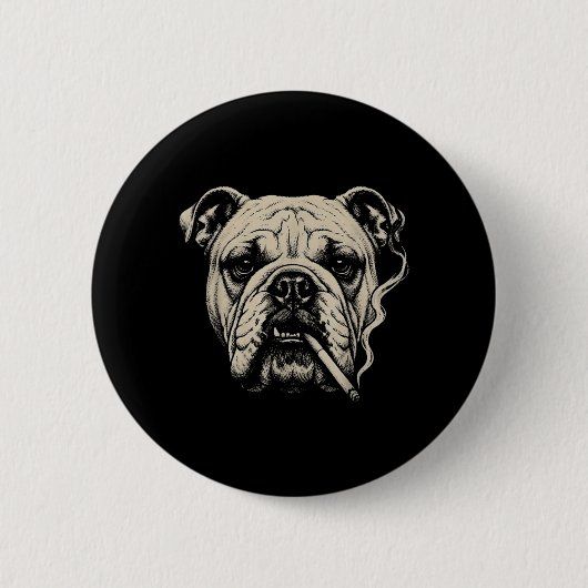 Lustiger englischer Bulldogge-Meme Hund raucht Zig Button (Vorderseite)