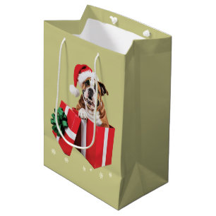 Lustiger englischer Bulldoggen-Hund-Baum-Weihnacht Mittlere Geschenktüte
