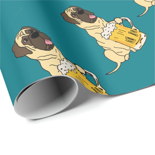 Lustiger englischer Mastiff-trinkendes Bier Geschenkpapier (Rolleneckpunkt)