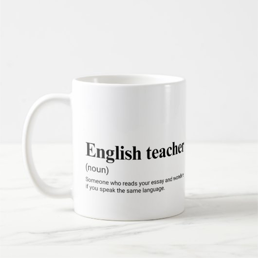 Lustiger Englischlehrer unterrichtet Definition Kaffeetasse (Links)