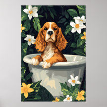 Lustiger English Cocker Spaniel im Badewanne-Poste