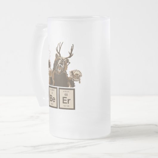 Lustiger entdecktes Bier der Chemie Bär Mattglas Bierglas (Vorderseite Links)