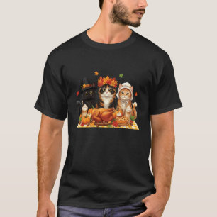 Lustiger Erntedank-Katzen-Pilger-Kostüm Herbst Män T-Shirt