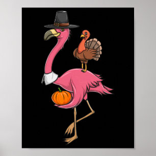 Lustiger Erntedank-Pilger-Flamingo mit Truthahn Cu Poster