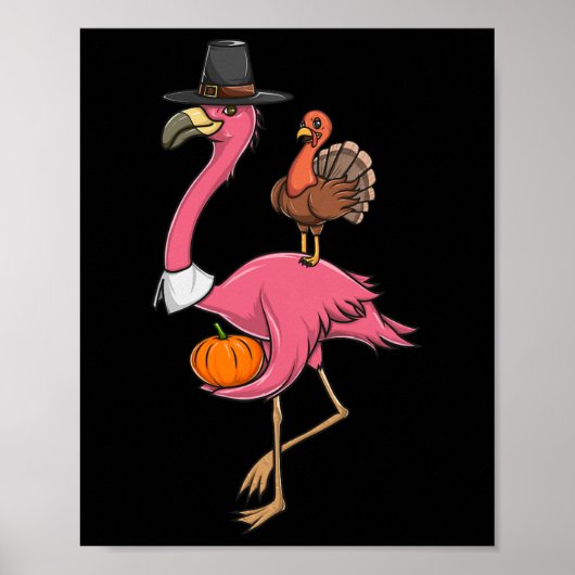 Lustiger Erntedank-Pilger-Flamingo mit Truthahn Cu Poster (Vorne)