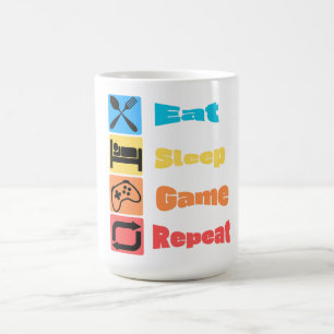 Lustiger "Essen Schlafen Spielen Wiederholen" Game Kaffeetasse