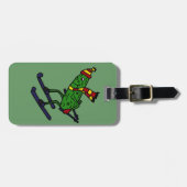 Lustiger Essiggurken-Skifahren-Cartoon Gepäckanhänger (Vorderseite horizontal)
