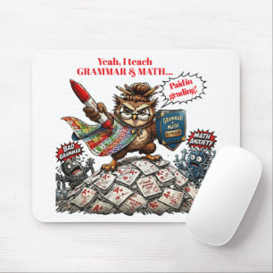 Lustiger Eulen-Lehrer-Maskottchen - Grammatik- und Mousepad