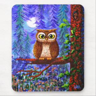 Lustiger Eulen-Waldmond wunderliches Creationarts Mousepad