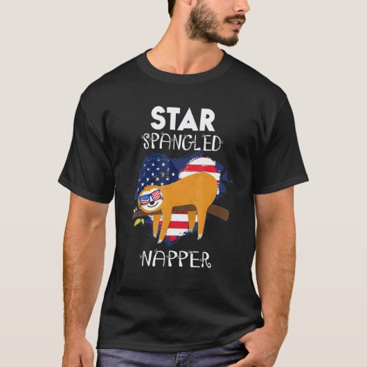 Lustiger Faultier 4. Juli Sternförmiger Schläfer T-Shirt (Vorderseite)