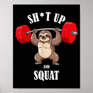 Lustiger Faultier-Fitness-Kniebeugen-Workout-Gewic Poster