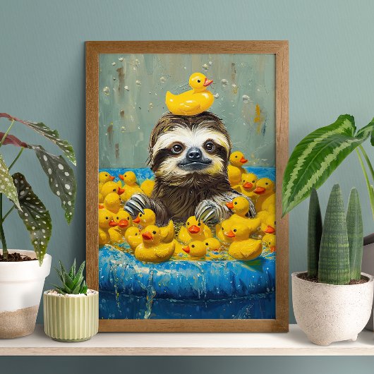 Lustiger Faultier Gummiente Pool Poster