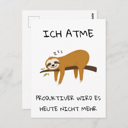 Lustiger Faultier Spruch Geschenk Postkarte (Vorne/Hinten)