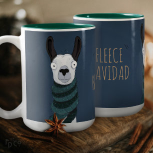 Lustiger Festtags-'Fleece Navidad'-Lama Blaugraue  Zweifarbige Tasse