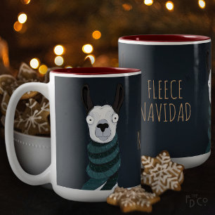 Lustiger Festtags-'Fleece Navidad'-Lama Dunkelblau Zweifarbige Tasse