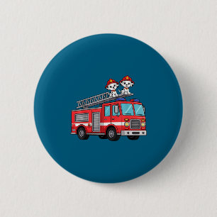 Lustiger Feuerwehrwagen-Feuerwehrmann-Dalmatiner-K Button