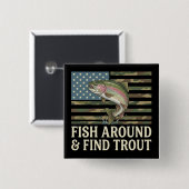 Lustiger Fisch herum und finde Forelle Amerikanisc Button (Vorne & Hinten)