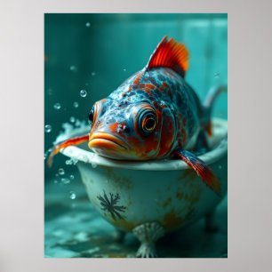 Lustiger Fisch im Bad Poster