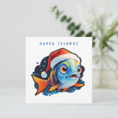 Lustiger Fisch im Cartoon. Feiertagskarte (Stehend Vorderseite)