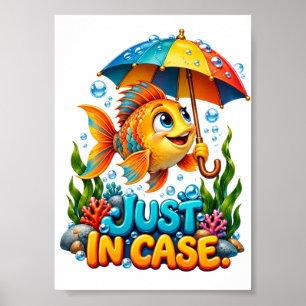 Lustiger Fisch Mit Regenschirm Poster