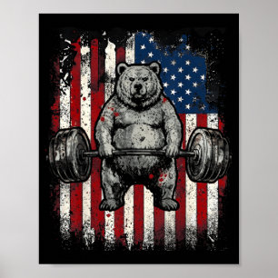 Lustiger Fitnessstudio-Bär Gewichtheben Vintage US Poster