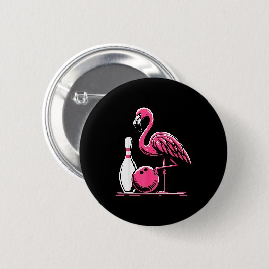 Lustiger Flamingo Bowling N Bowl Bowler Button (Vorne & Hinten)