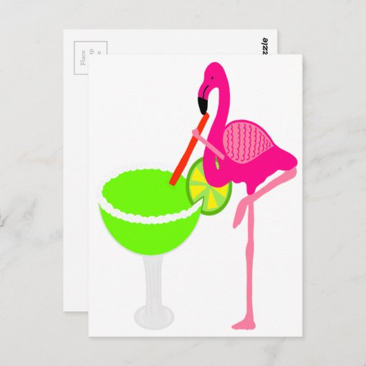Lustiger Flamingo, der eine Margarita trinkt Postkarte (Vorne/Hinten)