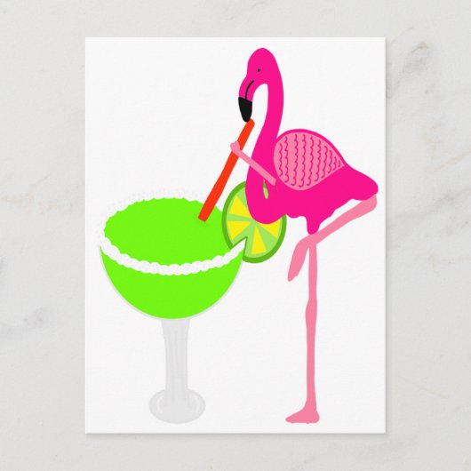 Lustiger Flamingo, der eine Margarita trinkt Postkarte (Vorderseite)