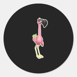 Lustiger Flamingo mit Getränk Runder Aufkleber