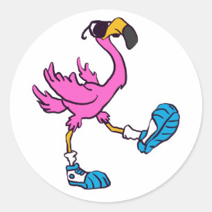 Lustiger Flamingo mit Sonnenbrille Rückseitenfar Runder Aufkleber