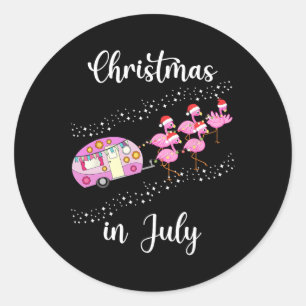 Lustiger Flamingo Rosa Retro-Campingbus Weihnachte Runder Aufkleber