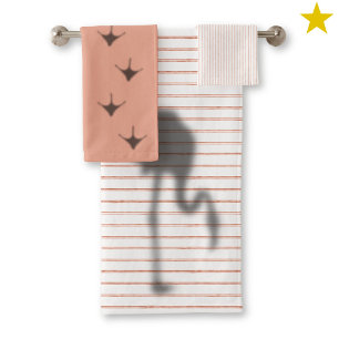 Lustiger Flamingo Schatten Rosa Streifen Fußabdruc Badhandtuch Set