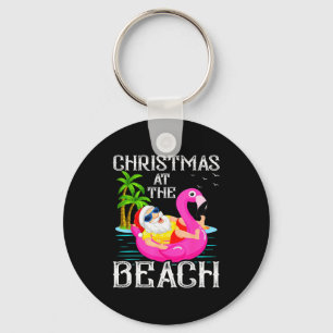 Lustiger Flamingo Schwimmender Weihnachtsmann Weih Schlüsselanhänger