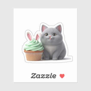 Lustiger Foodie-Kater isst Osterhase-Cupcake Aufkleber