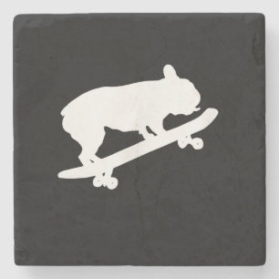 Lustiger französischer Bulldogge auf Skateboard-Ge Steinuntersetzer