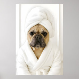 Lustiger Französischer Bulldogge Badezimmer Druck, Poster
