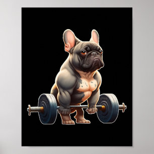 Lustiger Französischer Bulldogge Bodybuilding Gym Poster