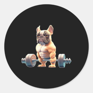 Lustiger Französischer Bulldogge Bodybuilding Gym Runder Aufkleber