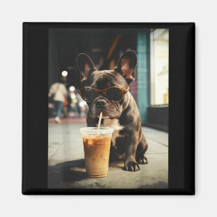 Lustiger französischer Bulldogge, der eisgekühlten Magnet